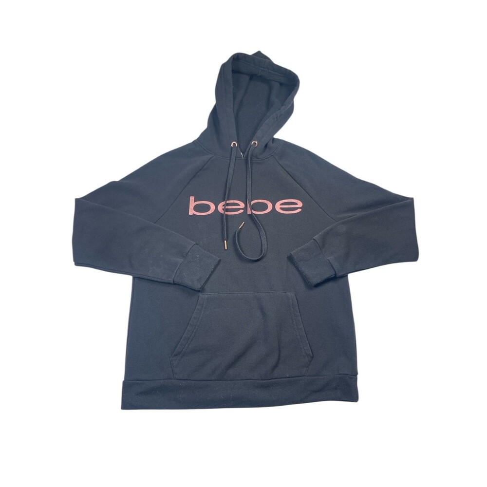 Bebe Sport Hoodie Women's Small Black Cotton‎ Fleece Lined Long Sleeve Pullover